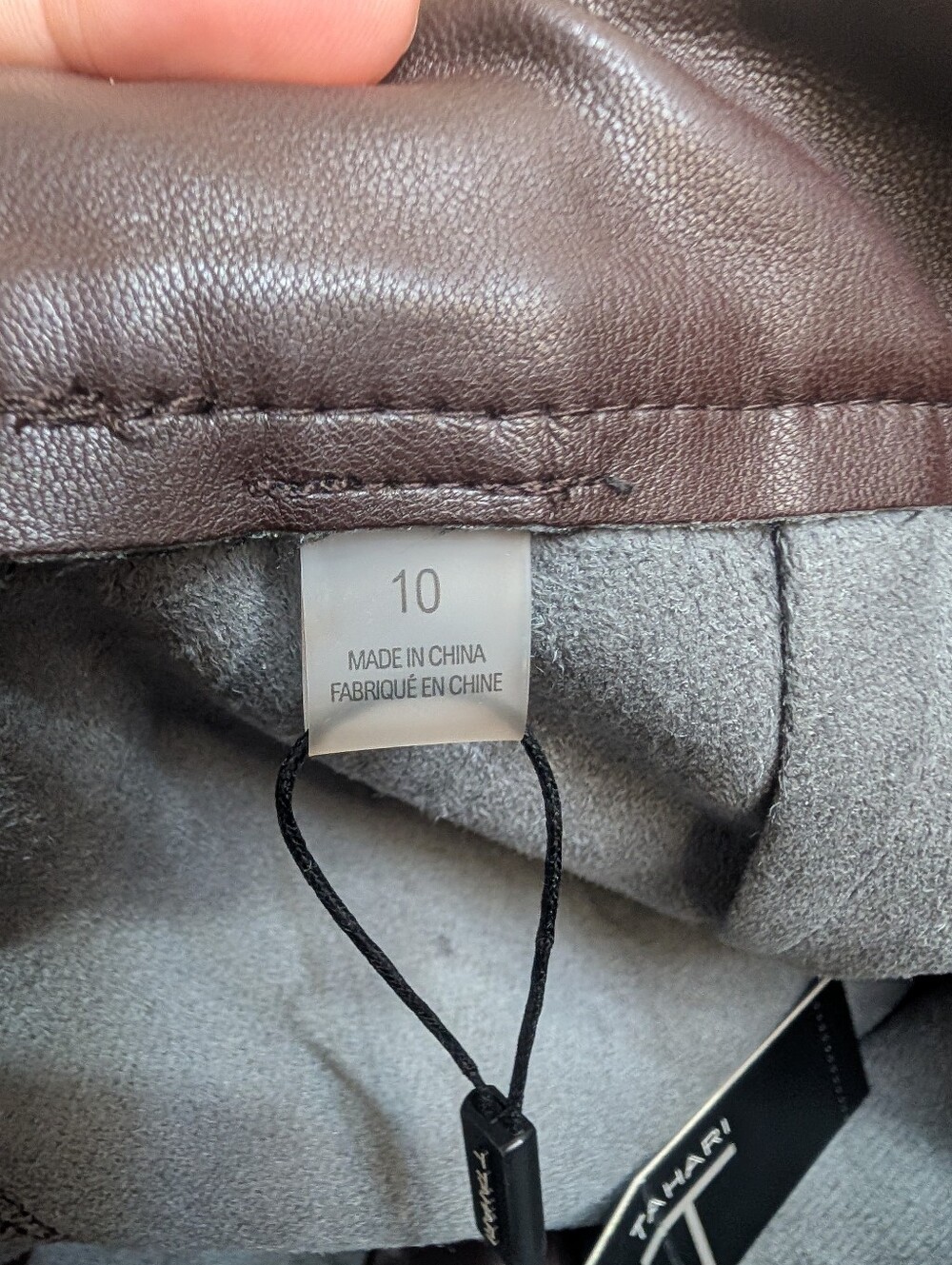 Tahari Faux Leather Belted Straight Leg Pants Brown Size 10 NWT Wide Leg - Picture 7 of 10